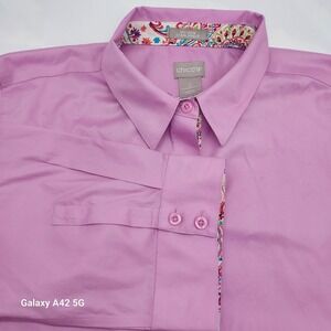 Chico's Pink No Iron Stain Shield Long Sleeve Button Up Shirt Size 2